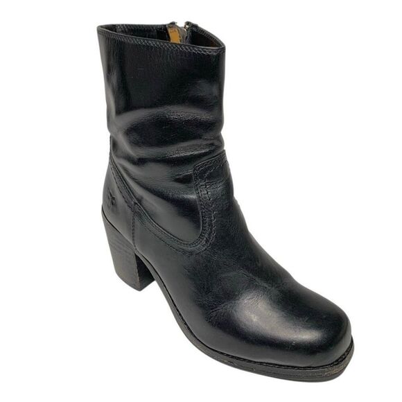 Frye Shoes - Frye Short Heeled Boots Leather Western Pull On Square Toe Size 6 Black Bootie